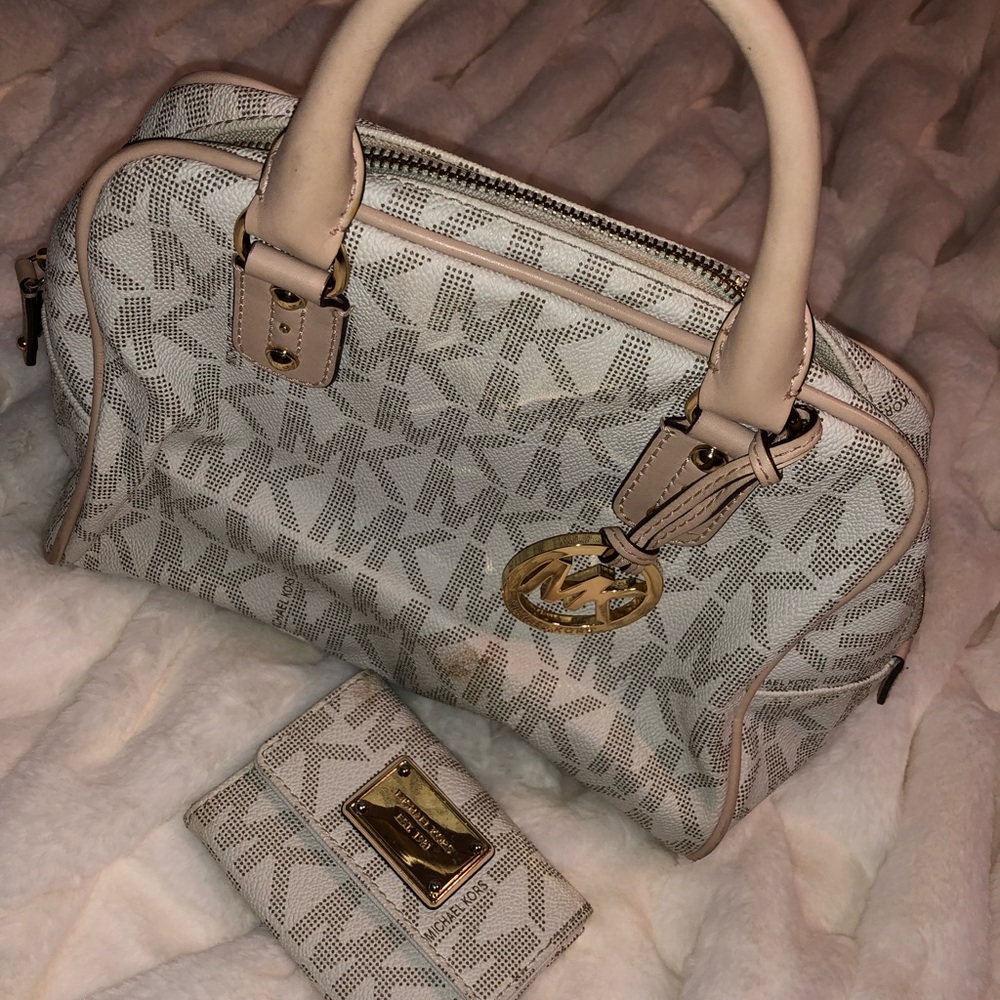 Michael Kors Monogram Handbag And Mini Wallet